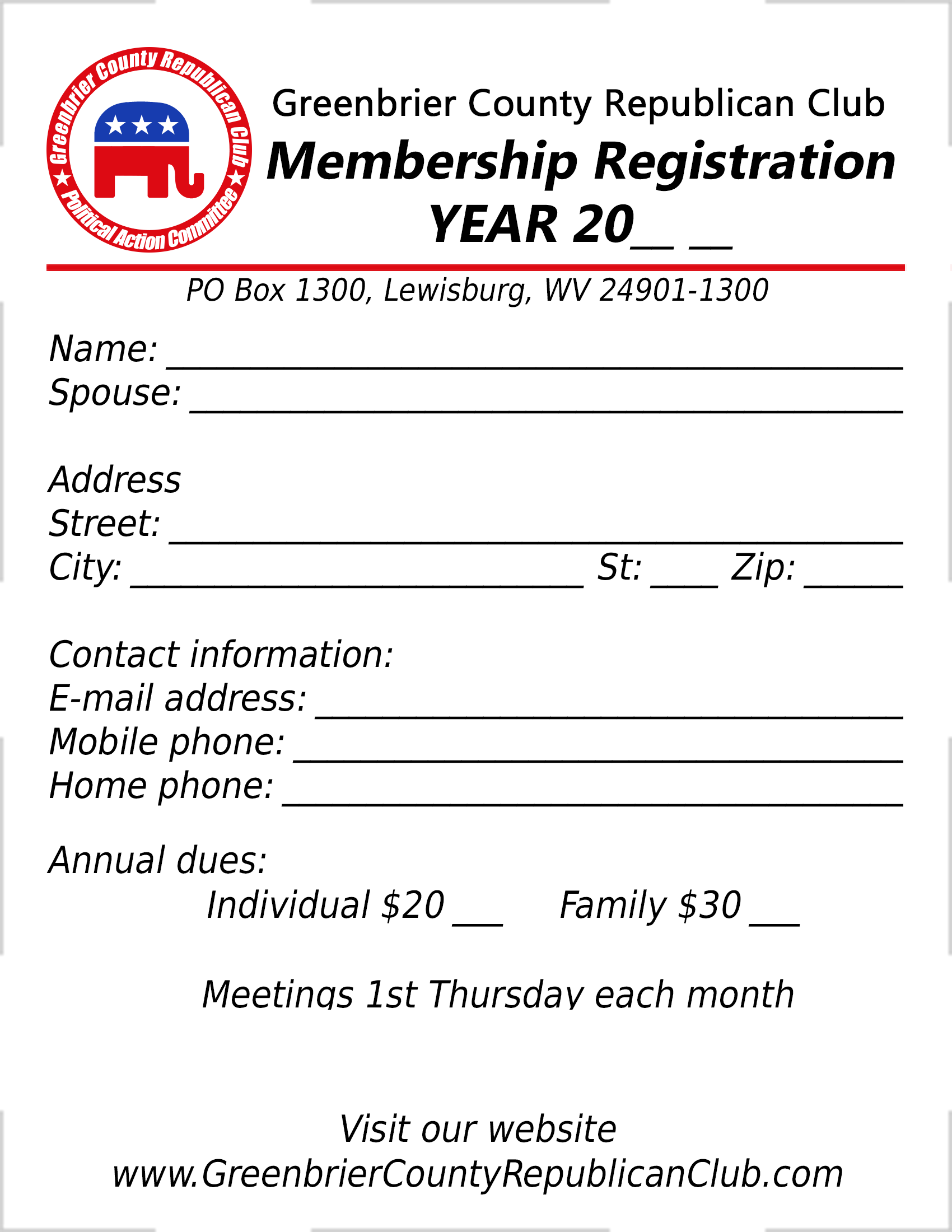 Membership registration card